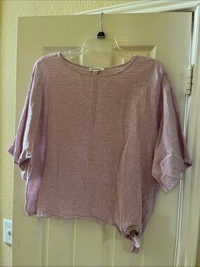 beachlunchlounge Red and White Striped Oversized Tunic with Side Knot-XS